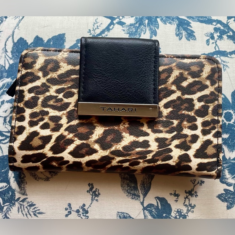 Tahari Black and Brown Leopard Print Wallet
